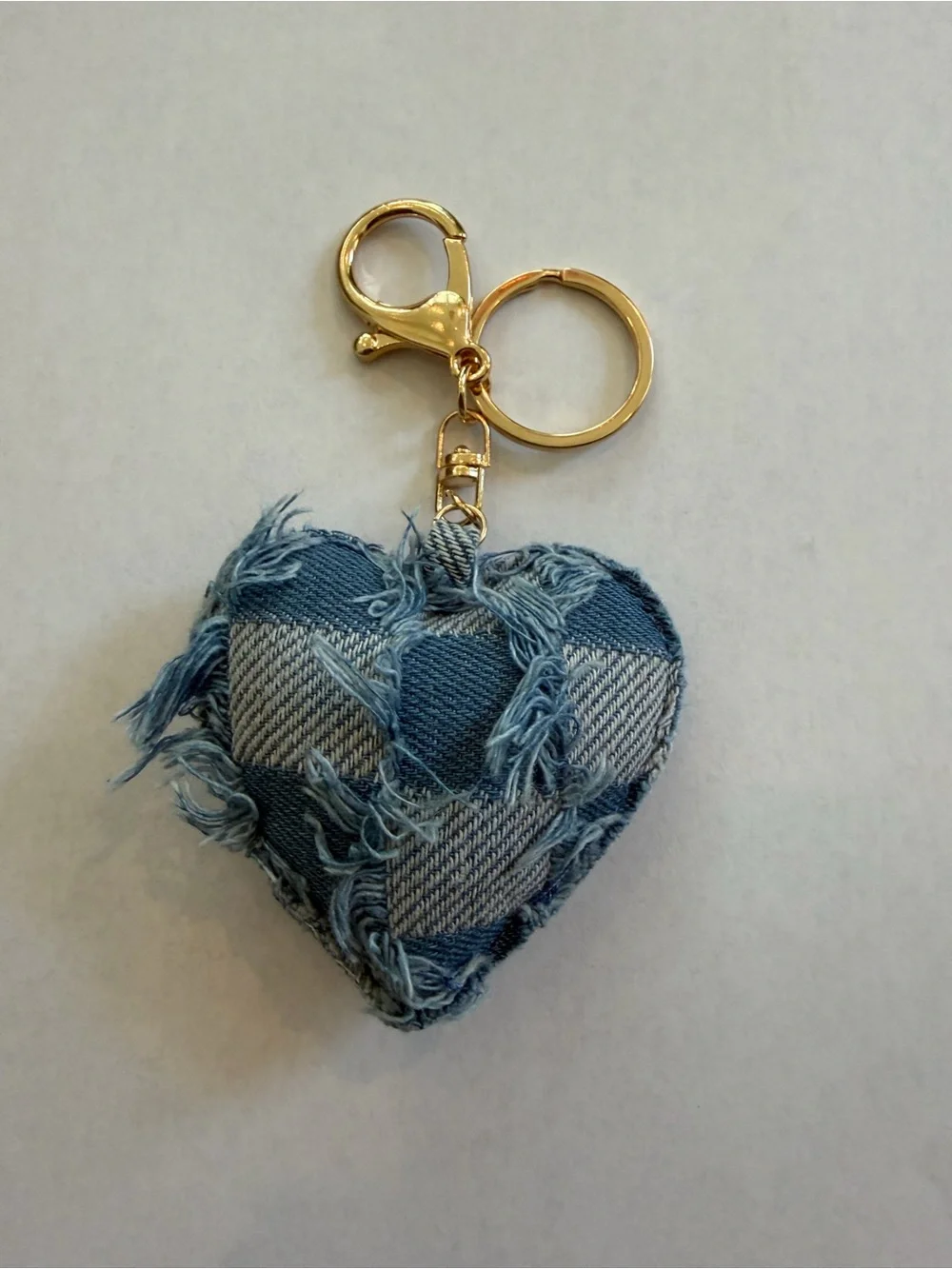 Distressed Patchwork Denim Heart Keychain Bag Charm